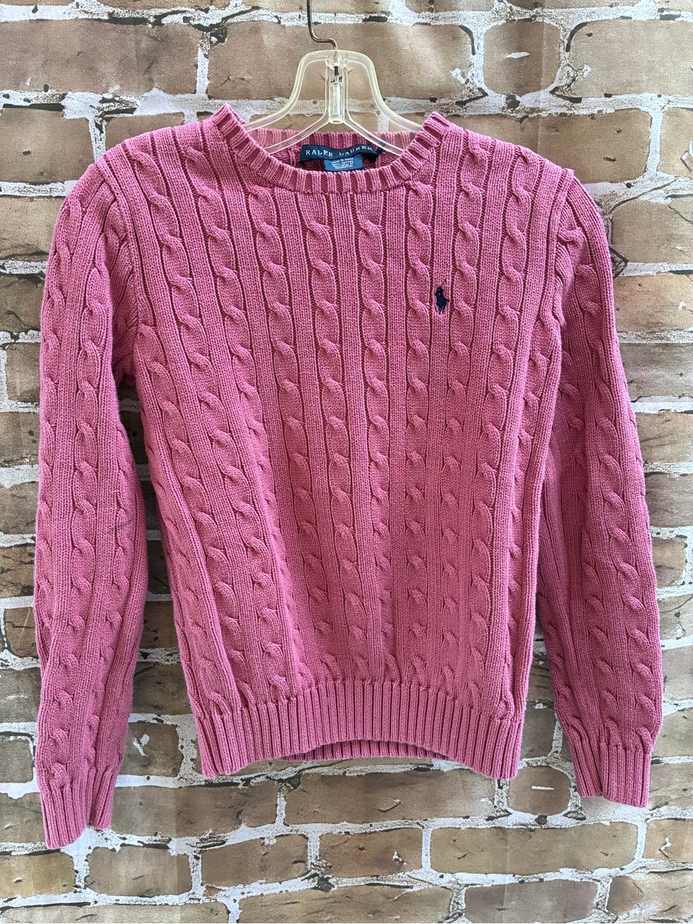 Vtg 90’s Ralph Lauren size M y2k Pink Cable Knit Crewneck Sweater - Picture 6 of 6